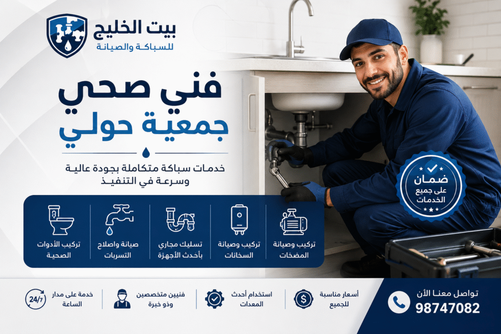 فني صحي جمعية حولي من بيت الخليج يقدم خدمات السباكة وتركيب الأدوات الصحية وتسليك المجاري وإصلاح التسربات وصيانة الحمامات والمطابخ بالكويت
