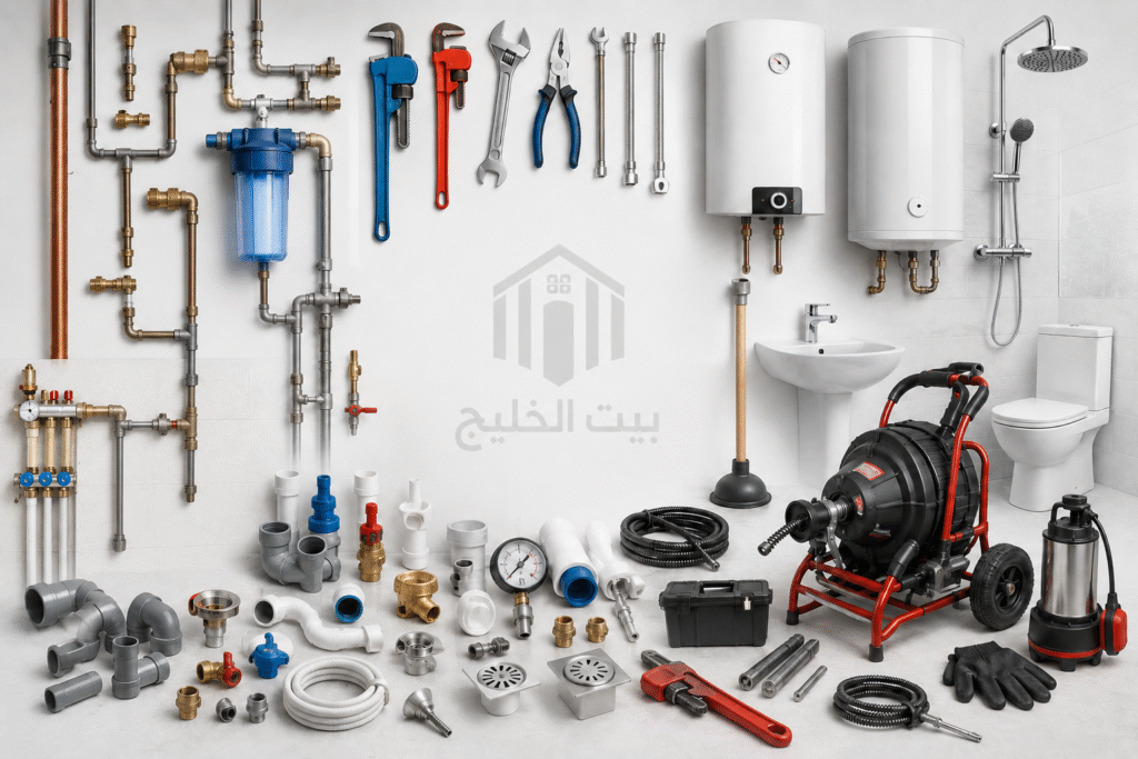 بيت الخليج لخدمات السباكة في الكويت مع معدات احترافية لتسليك المجاري وصيانة السخانات وإصلاح التسربات وتركيب الأدوات الصحية بأعلى جودة