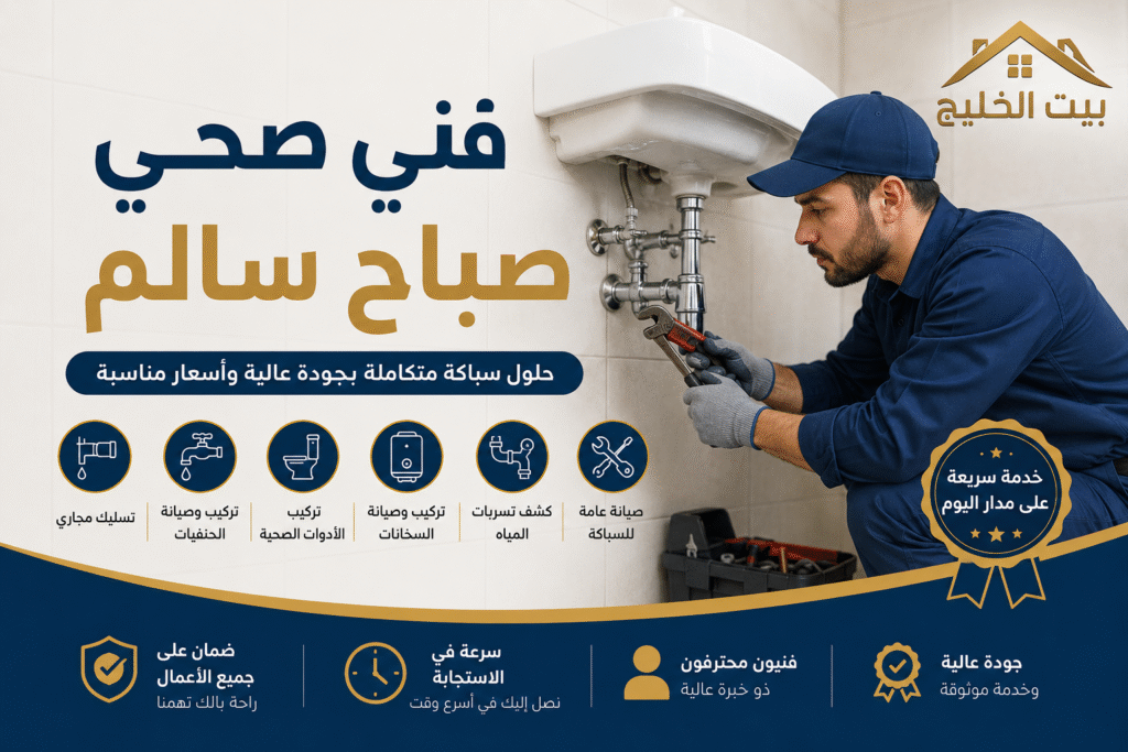 فني صحي صباح السالم من بيت الخليج يقوم بتركيب الأدوات الصحية داخل منزل في صباح السالم مع تجهيزات صحية احترافية وخدمة صحي جمعية صباح سالم