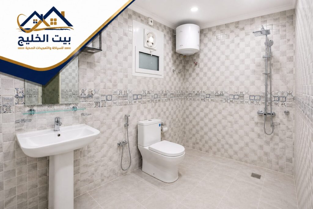 أعمال سباكة احترافية بعد الانتهاء من تمديد خطوط المياه والصرف الصحي وتركيب الأدوات الصحية داخل الحمامات في جمعية بيان الكويت