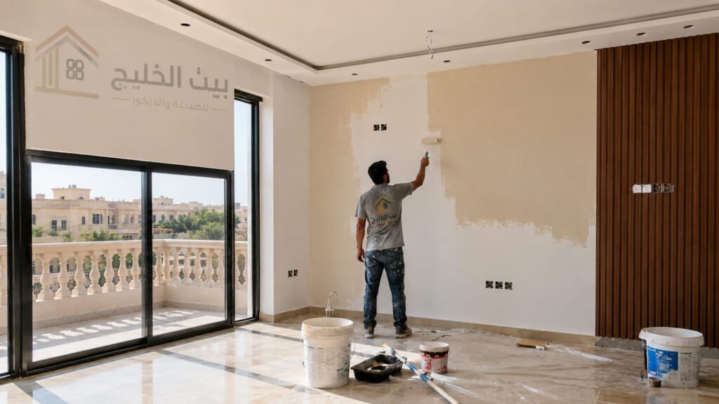 أعمال بيت الخليج لأصباغ الديكور في الكويت وصباغة المنازل وتركيب الجبس بورد وورق الحائط وبديل الخشب على يد صباغ منازل محترف في جميع مناطق الكويت