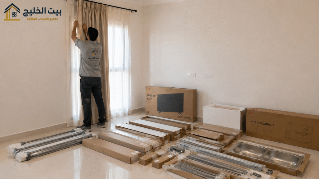 بيت الخليج في الكويت لخدمات تركيب الستائر والمطابخ وتعليق وتركيب التلفزيونات على الحائط وتركيب أثاث إيكيا بالكرتون