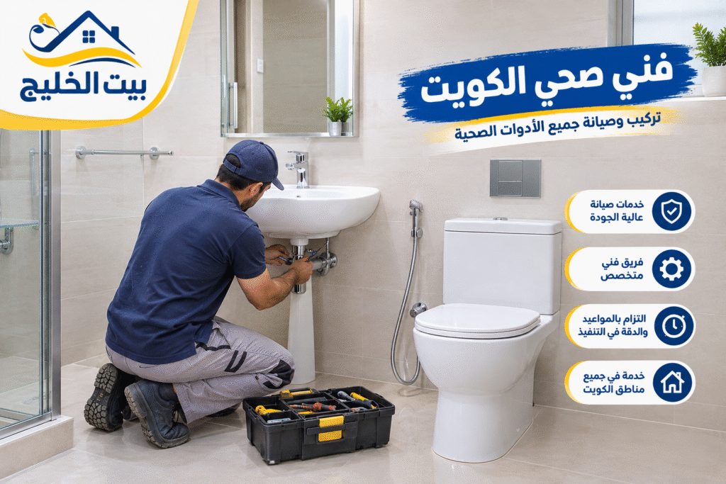 فني صحي الكويت من بيت الخليج لتركيب وصيانة الأدوات الصحية وإصلاح تسربات المياه وصيانة المغاسل والحمامات في جميع مناطق الكويت